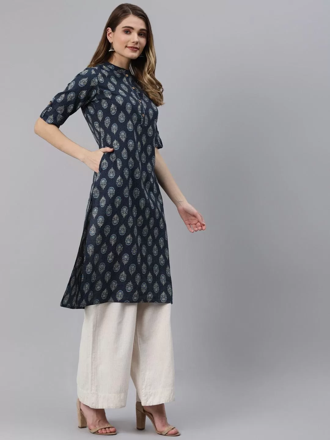 Divena Indigo Blue Cotton Straight Kurta