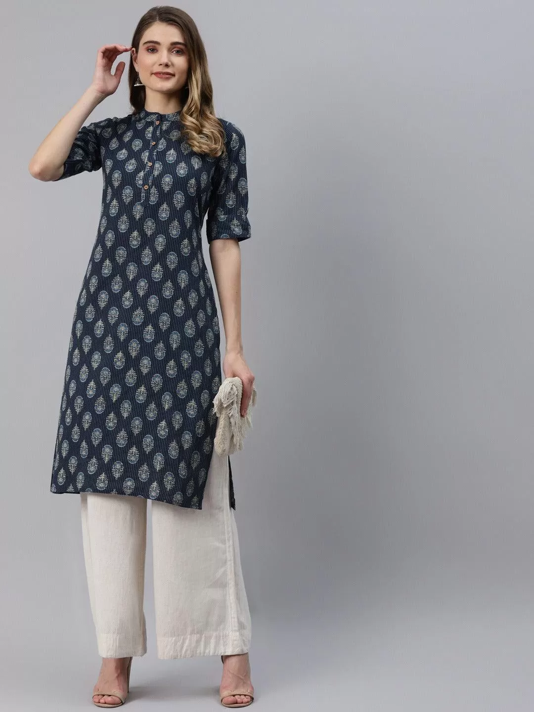 Divena Indigo Blue Cotton Straight Kurta