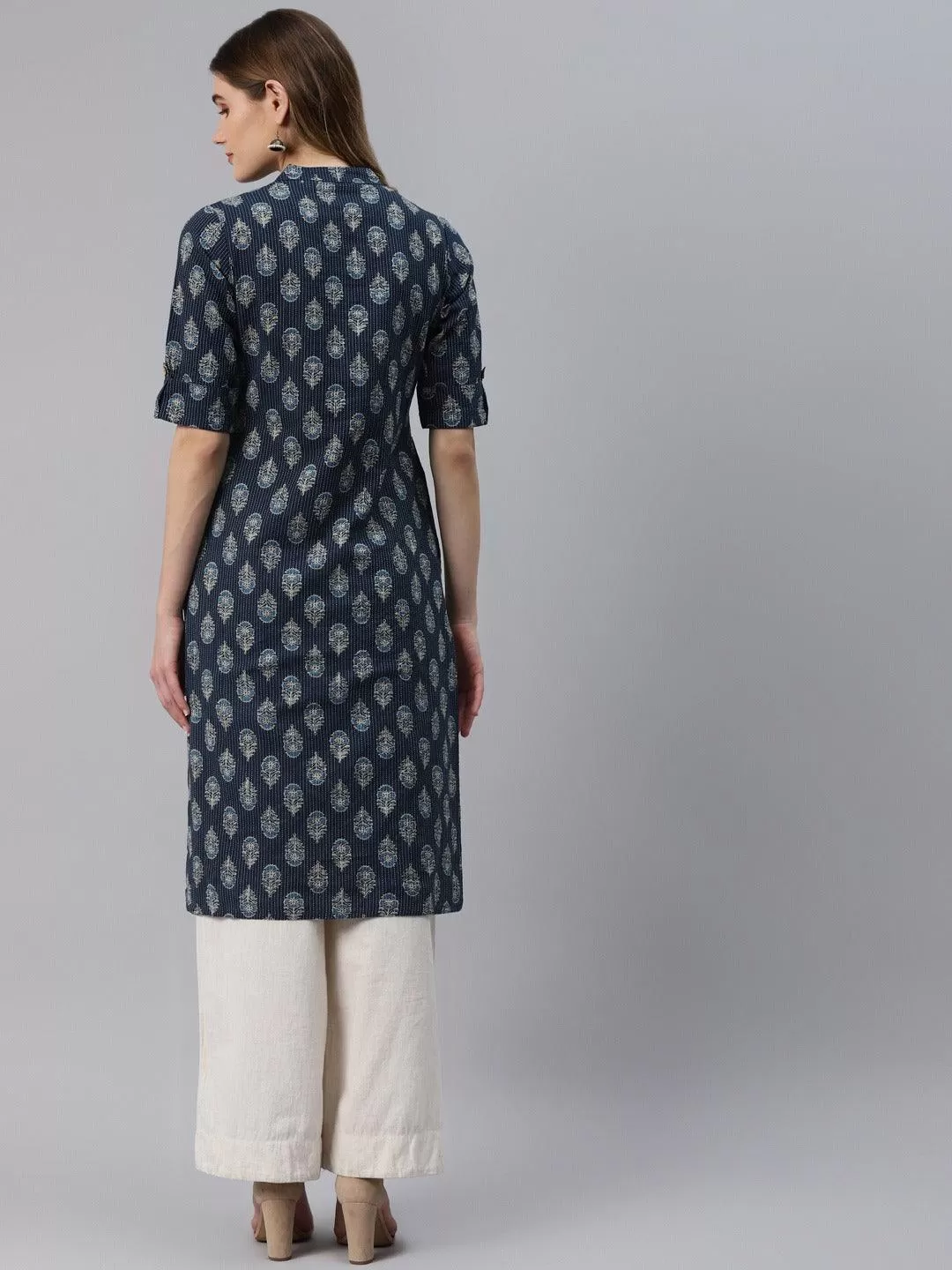 Divena Indigo Blue Cotton Straight Kurta