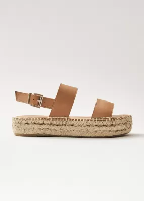 Double Strap Camel Leather Espadrilles