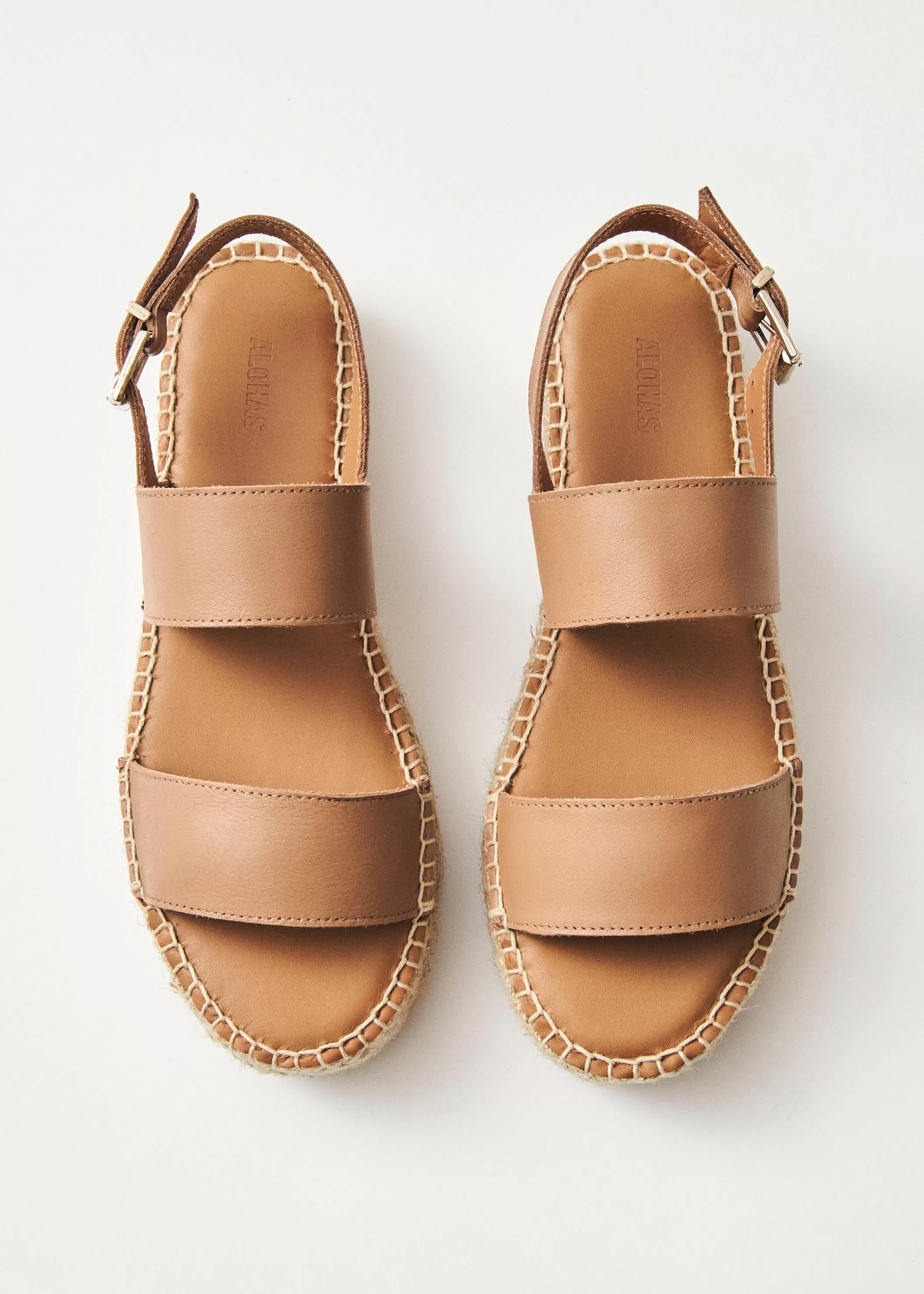 Double Strap Camel Leather Espadrilles