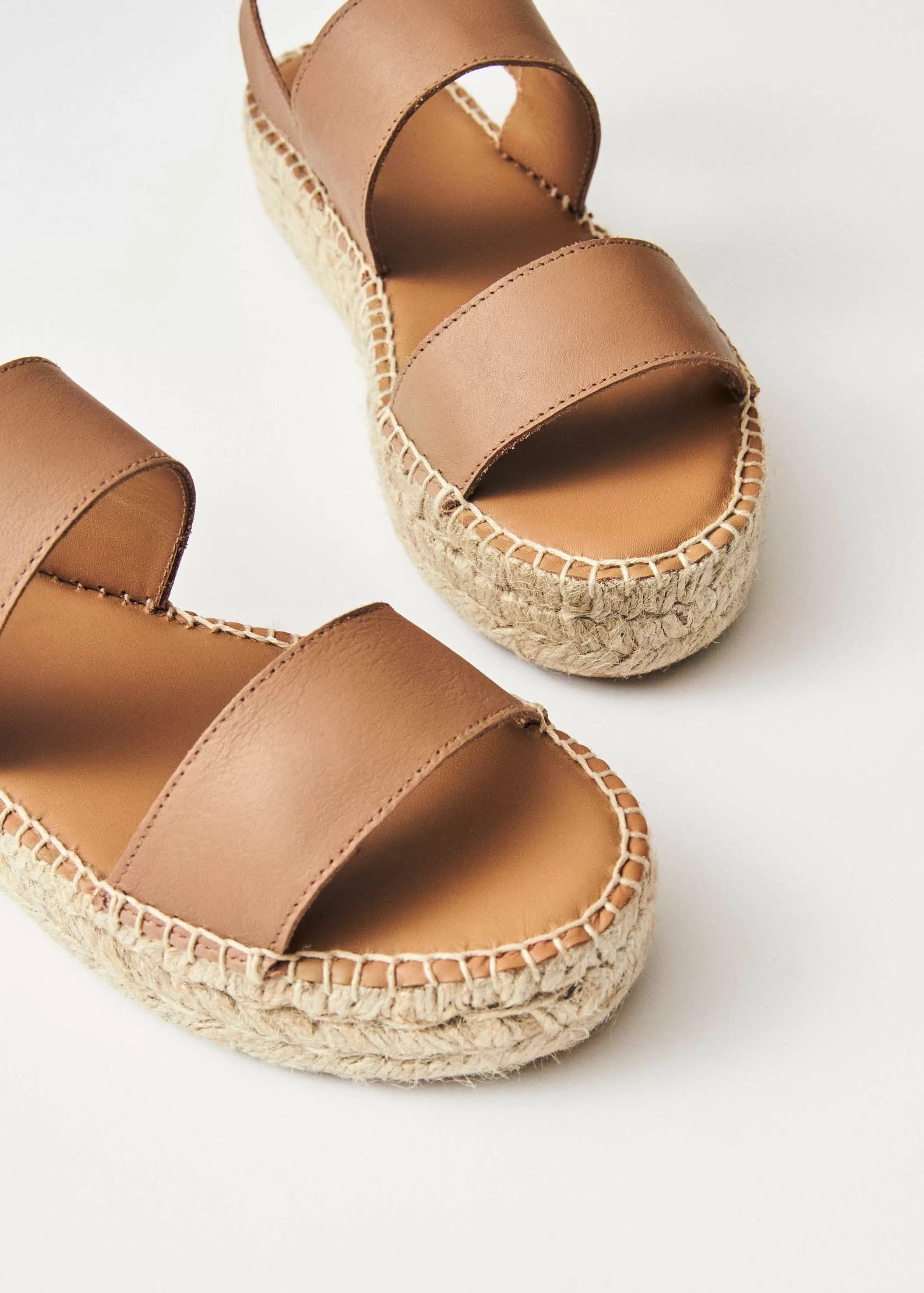 Double Strap Camel Leather Espadrilles