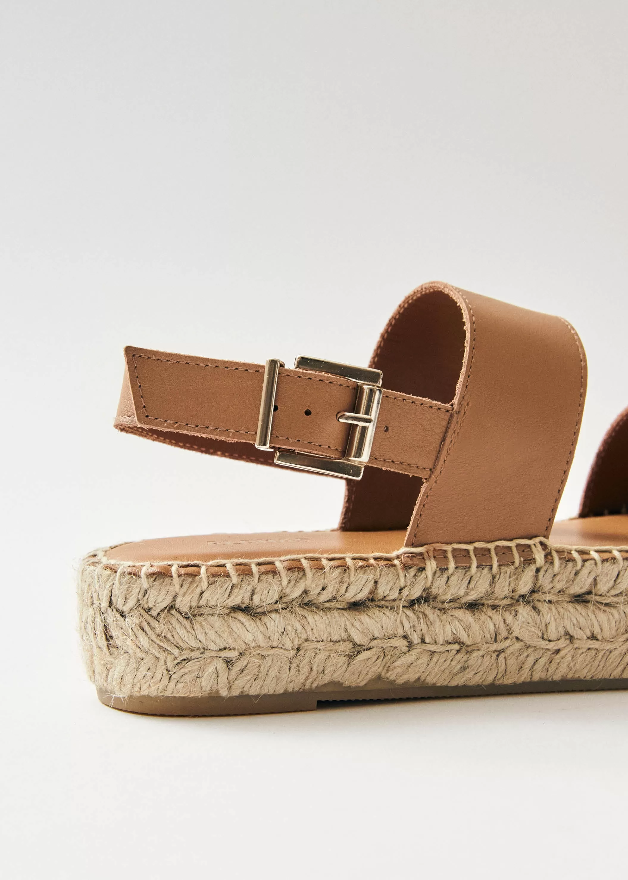 Double Strap Camel Leather Espadrilles