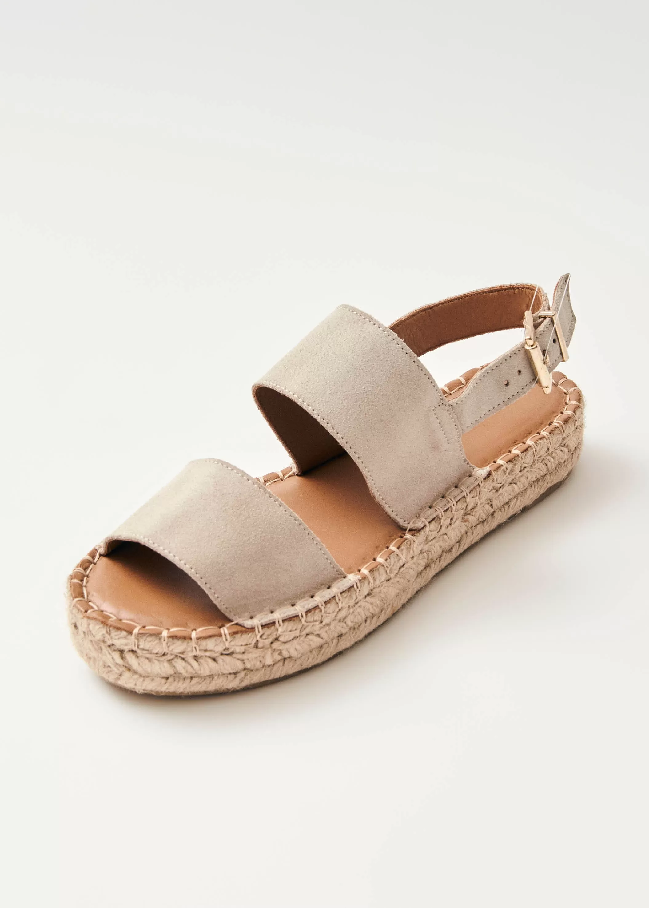 Double Strap Suede Beige Leather Espadrilles