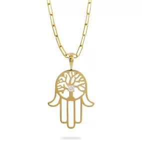 Doves 18k White Gold Diamond Hamsa Tree of Life Necklace Pendant