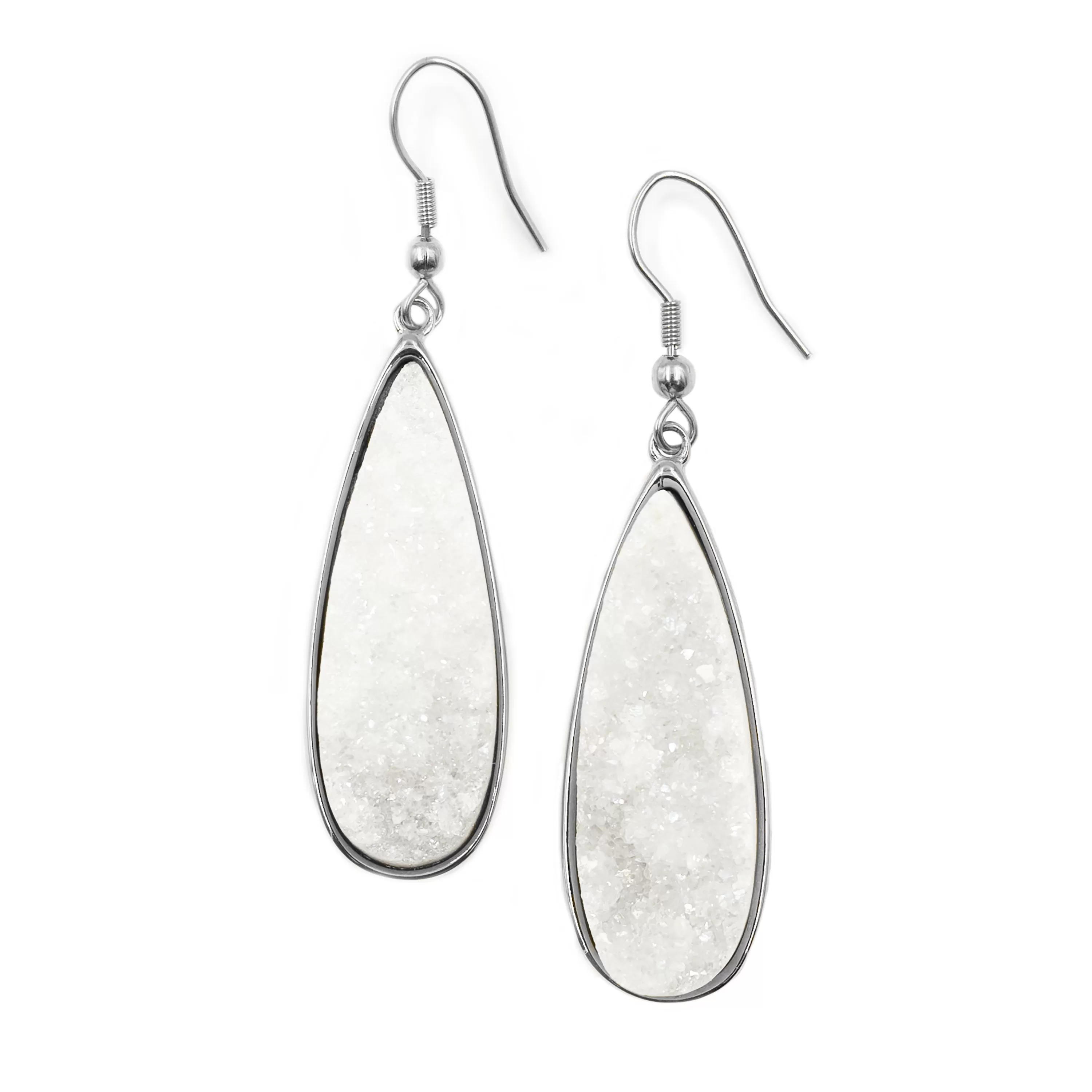 Druzy Collection - Silver Quartz Drop Earrings