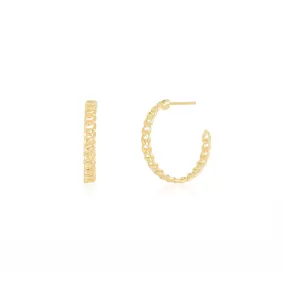 EF Collection - Gold Curb Chain Hoop Earring, Yellow Gold