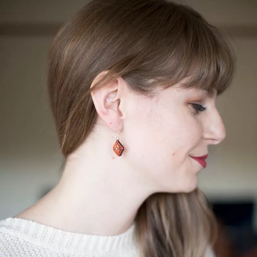 Embroidered Silk Earrings - Blue and Black