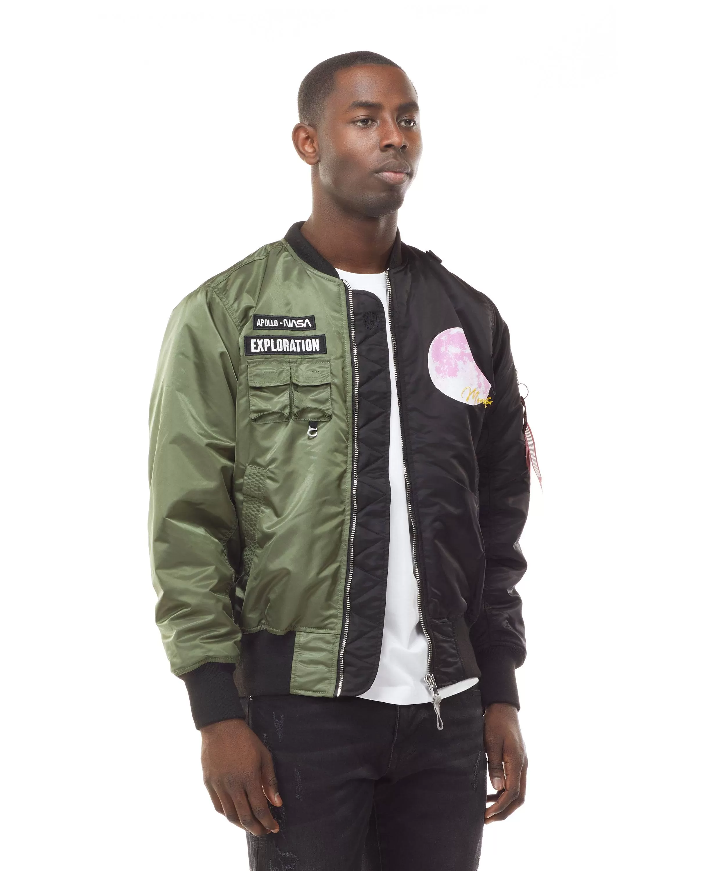 Embroidery Fashion Ma1 Jacket - Black/Olive