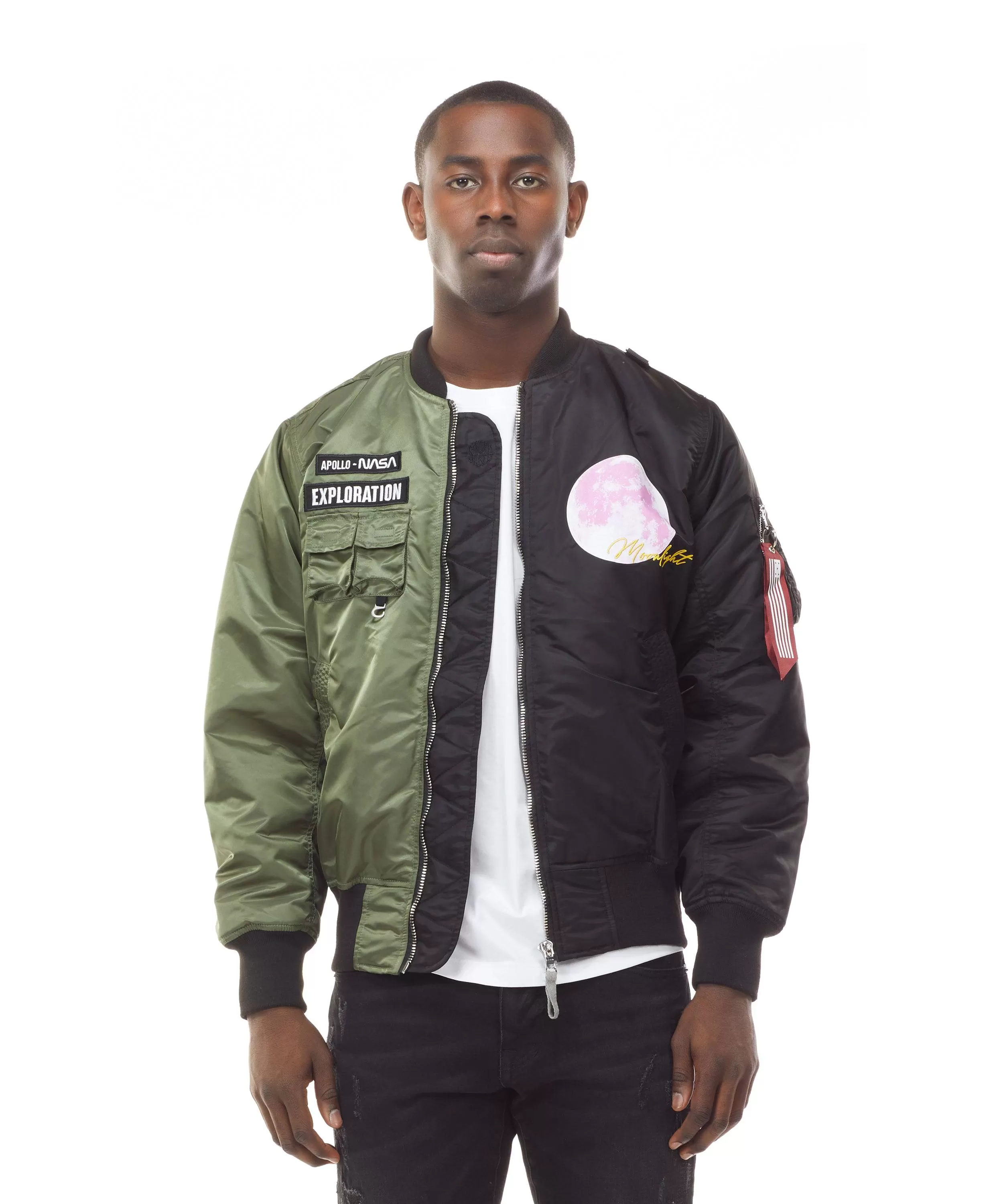 Embroidery Fashion Ma1 Jacket - Black/Olive