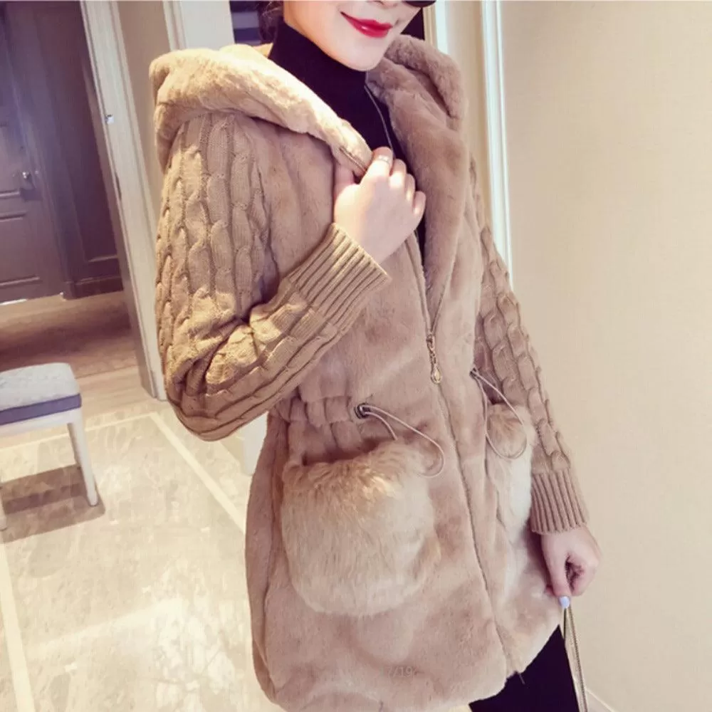 FAUX FUR JACKET WITH KNITTED SLEEVES