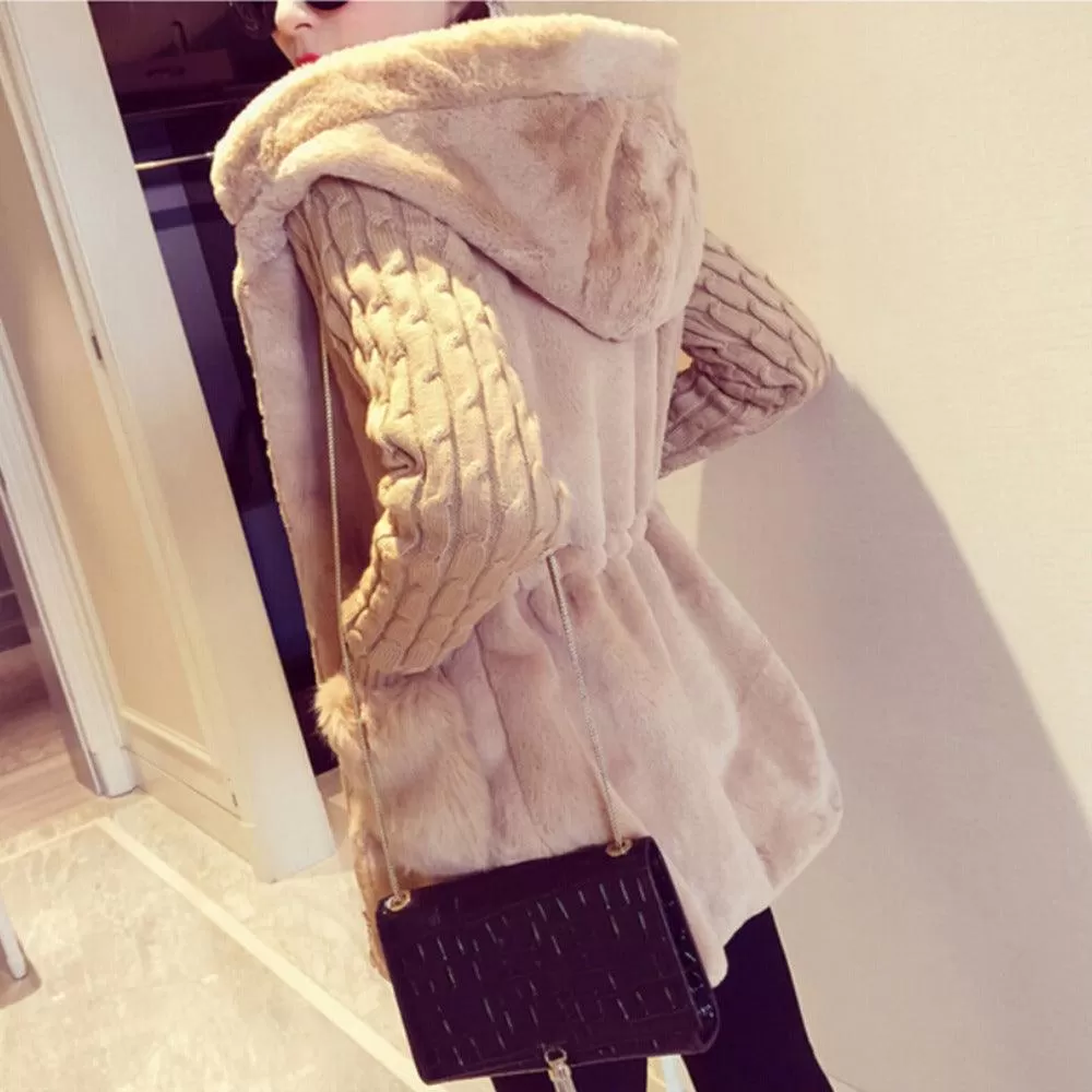 FAUX FUR JACKET WITH KNITTED SLEEVES