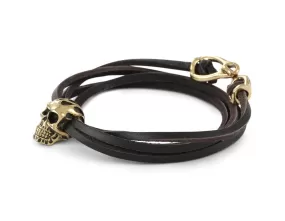 Flaming Skull Leather Bracelet - Bronze