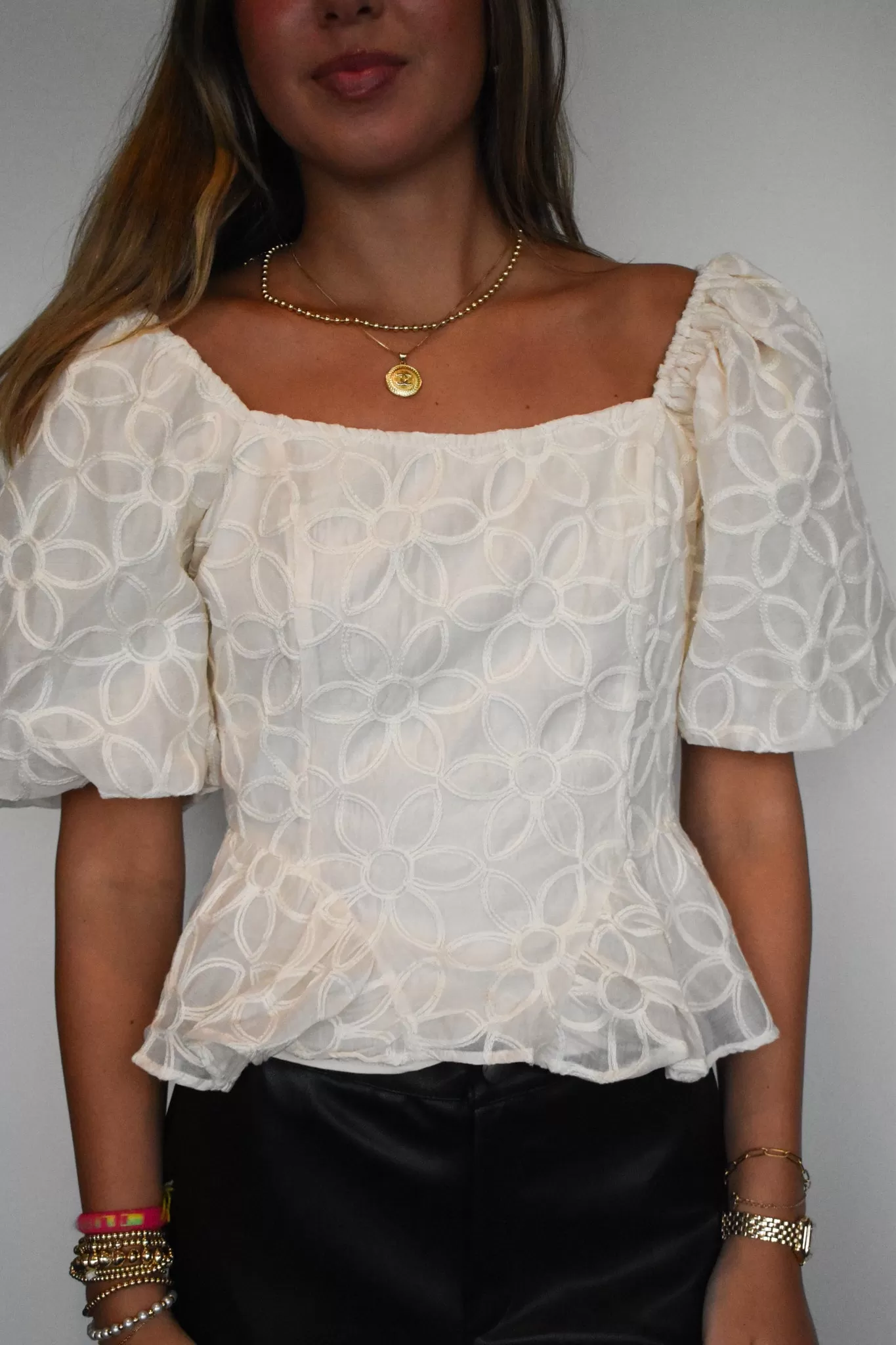 Floral Embroidered Tie Back Blouse