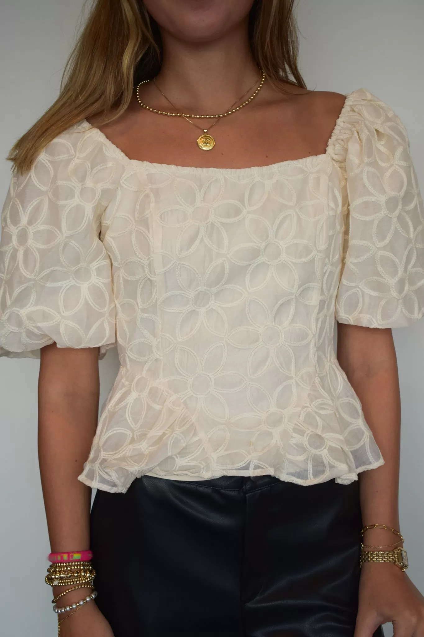 Floral Embroidered Tie Back Blouse