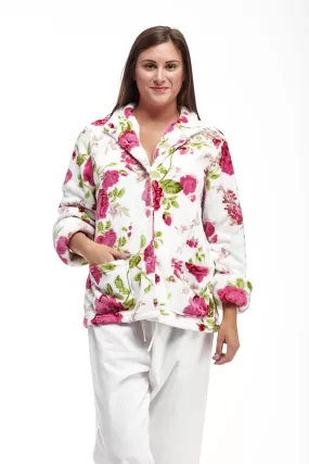 Floral Fleece Plus Size Bed Jacket