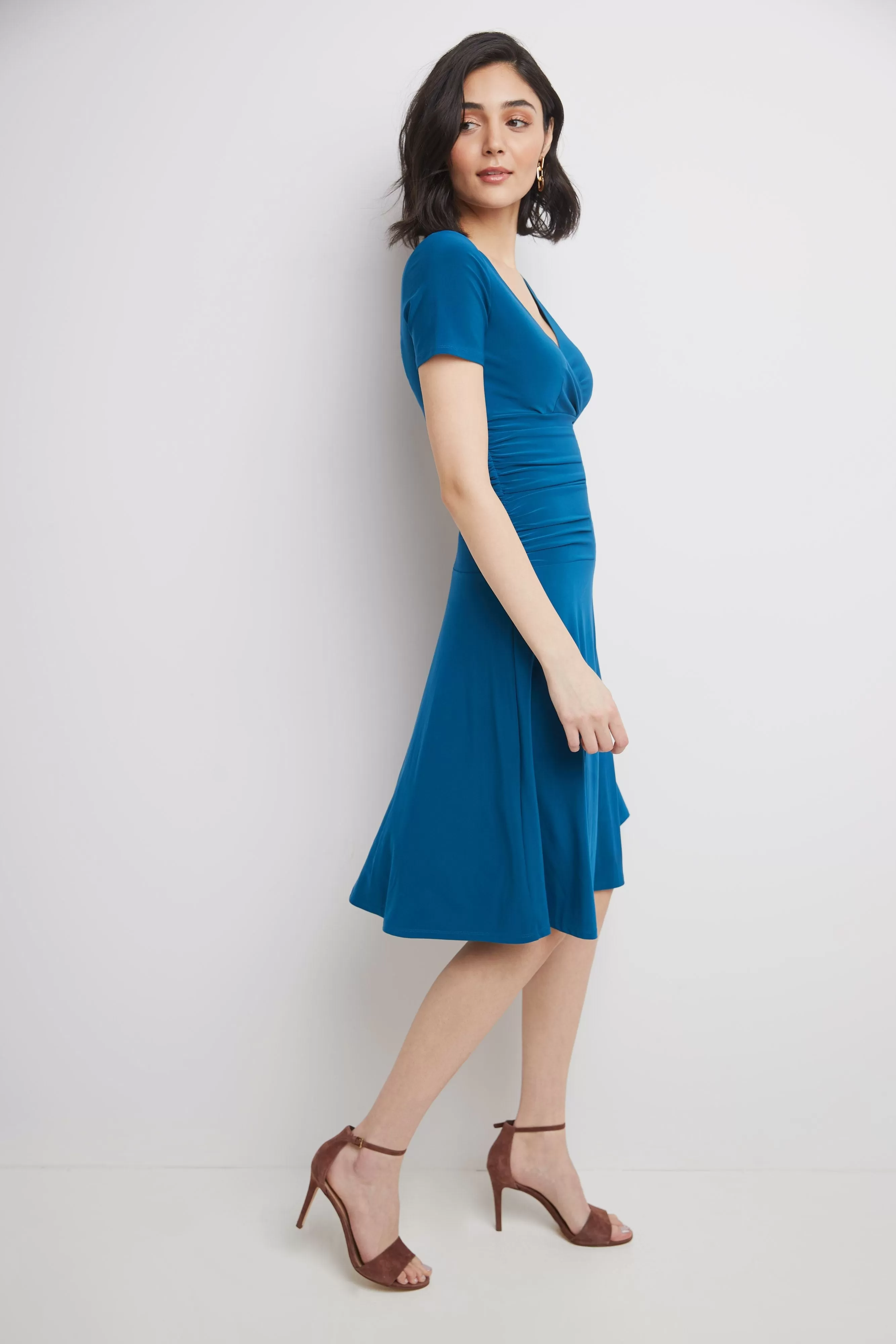 Form-fitting Short Sleeve Dress with Ruching