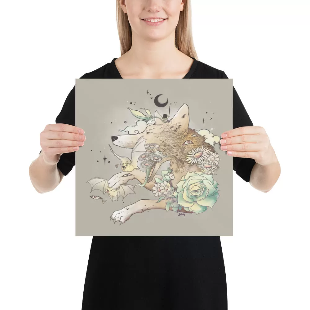 Fox And Bats, Matte Art Print Poster