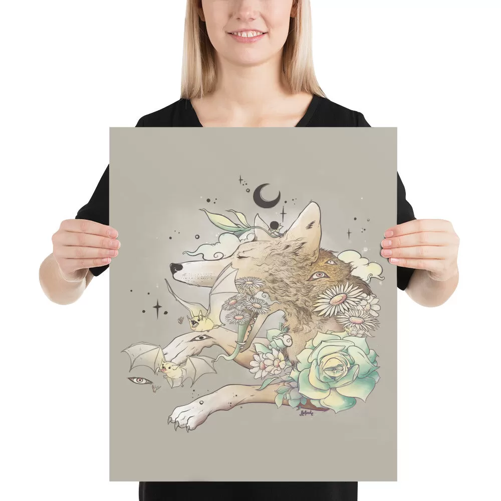 Fox And Bats, Matte Art Print Poster