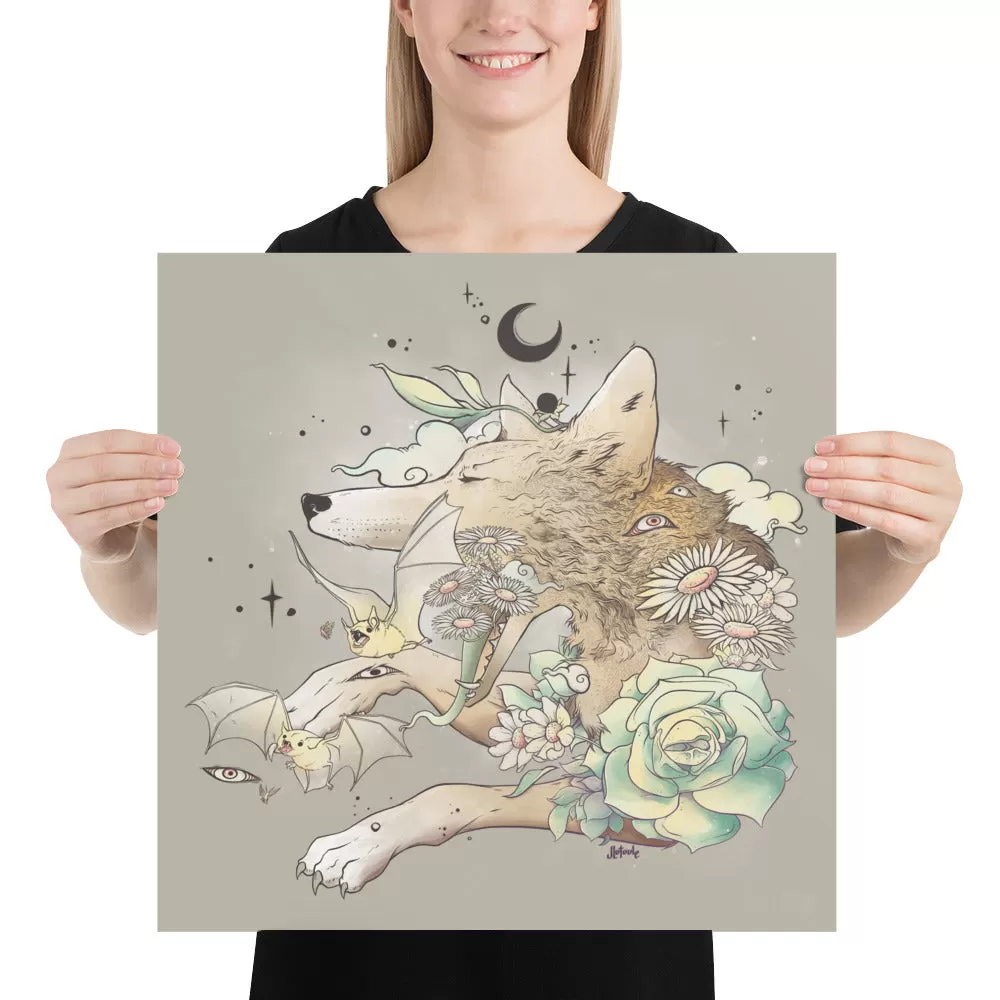 Fox And Bats, Matte Art Print Poster