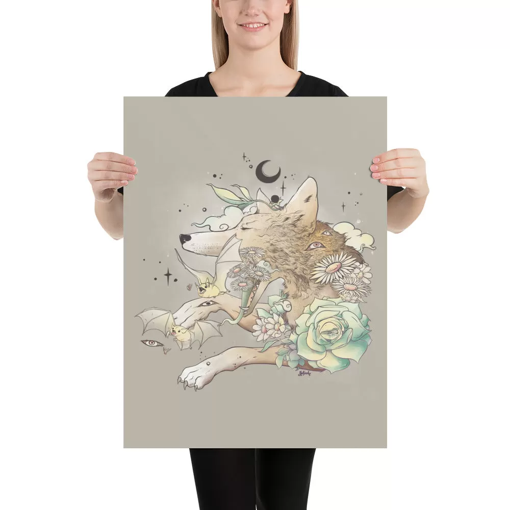 Fox And Bats, Matte Art Print Poster