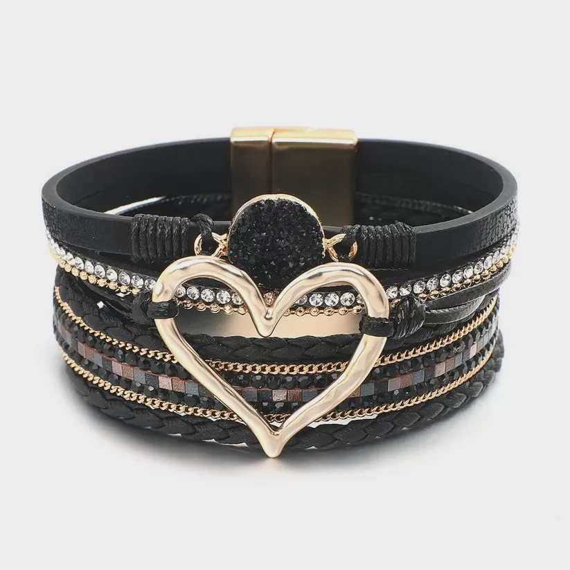 Fresh Accessories - Jo Black Heart Leather Wrap Bracelet