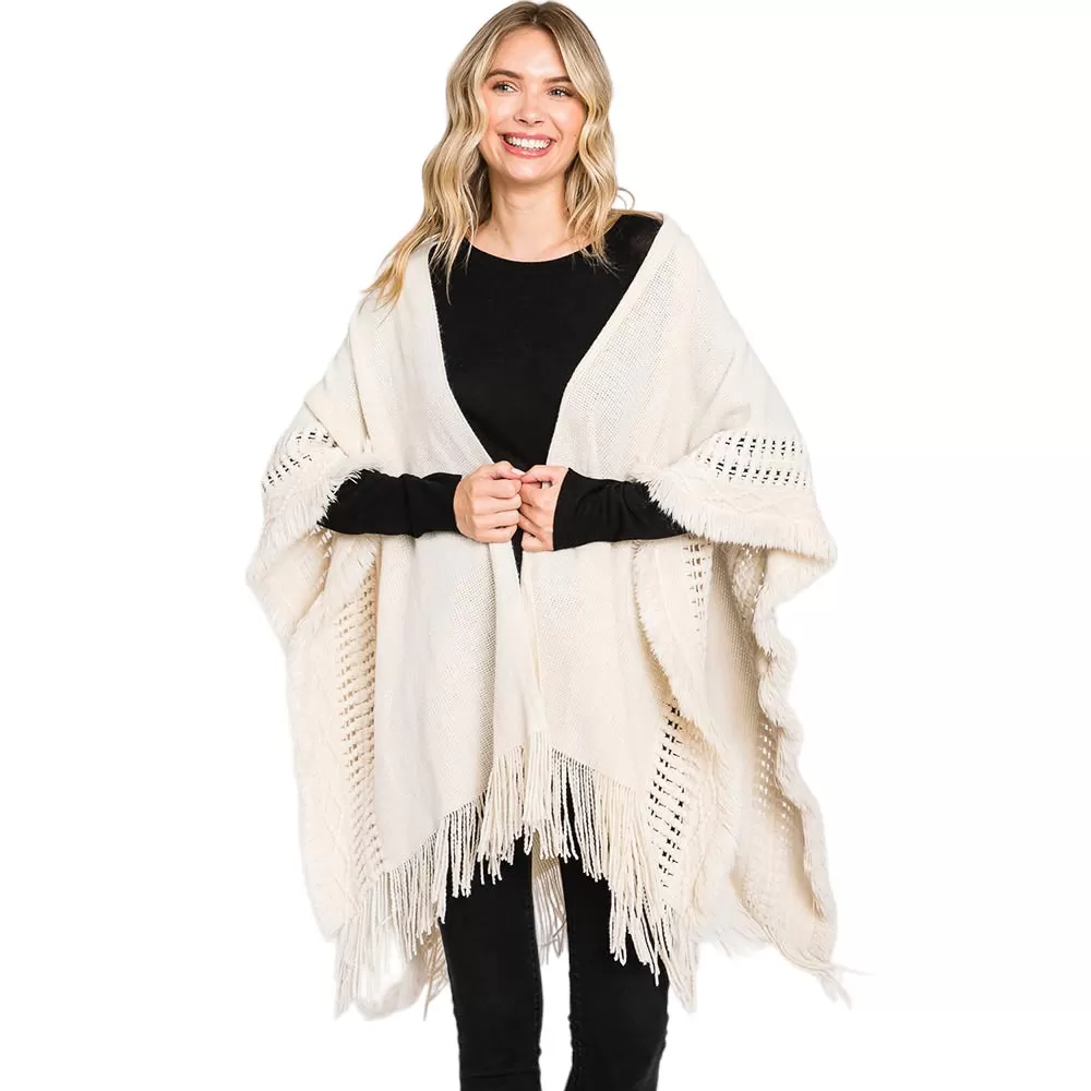 Fringe Cut Out Knit Ruana Poncho