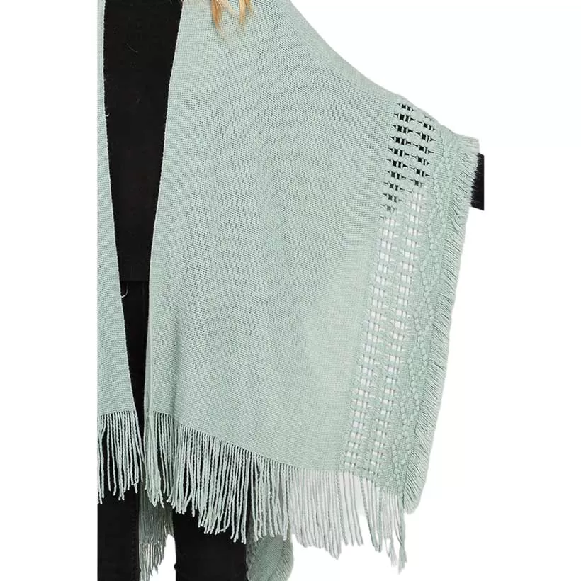 Fringe Cut Out Knit Ruana Poncho