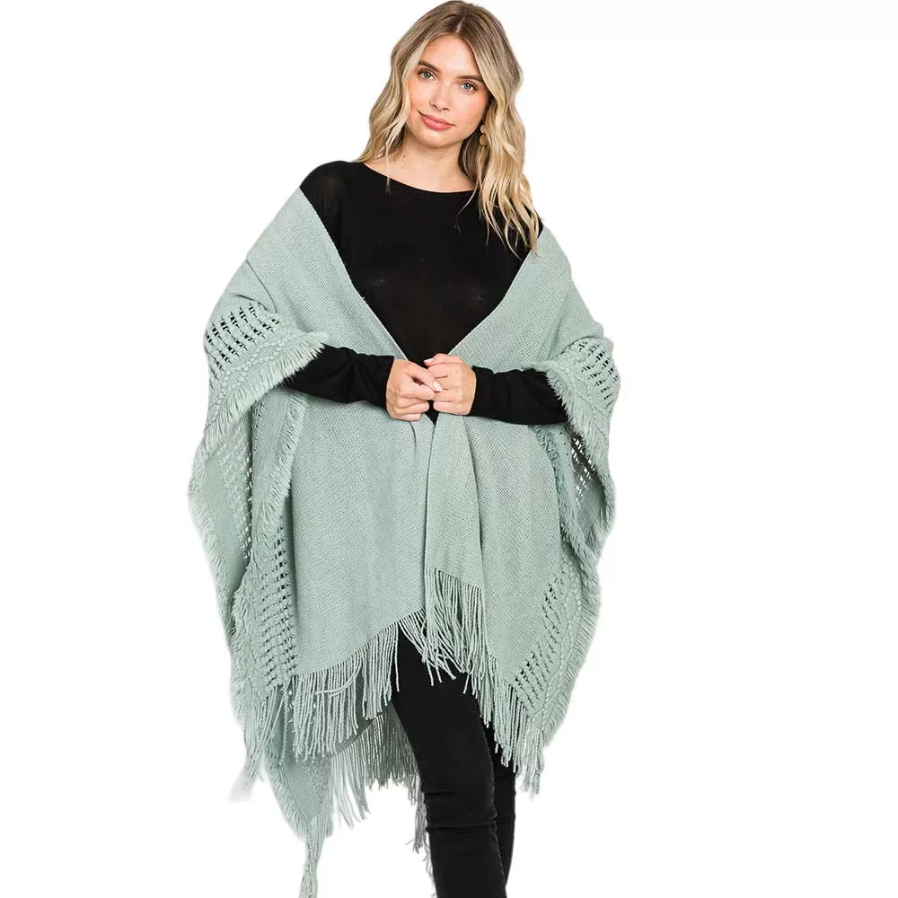 Fringe Cut Out Knit Ruana Poncho