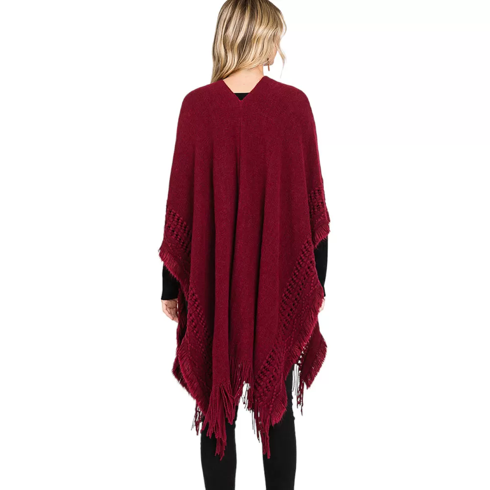 Fringe Cut Out Knit Ruana Poncho