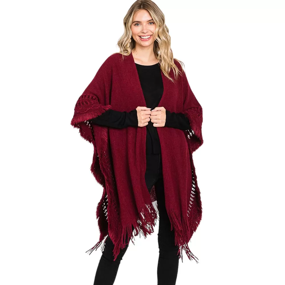 Fringe Cut Out Knit Ruana Poncho