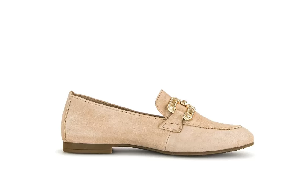 GABOR Sand Suede Loafer with Diamante Buckle 21014