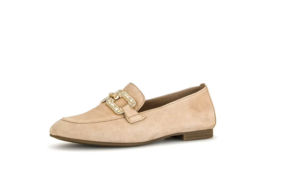 GABOR Sand Suede Loafer with Diamante Buckle 21014