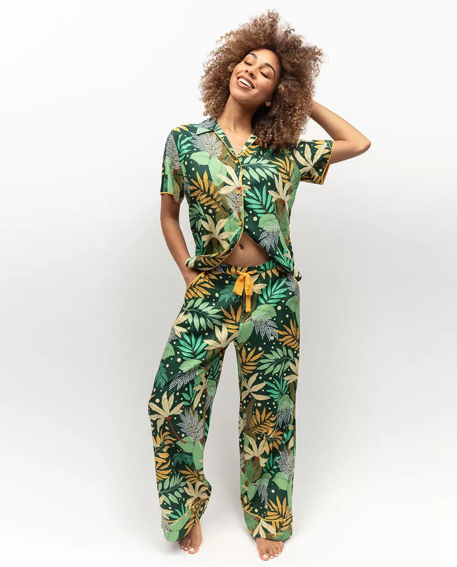 Gabrielle Palm Leaf Print Wide Leg Pyjama Bottoms