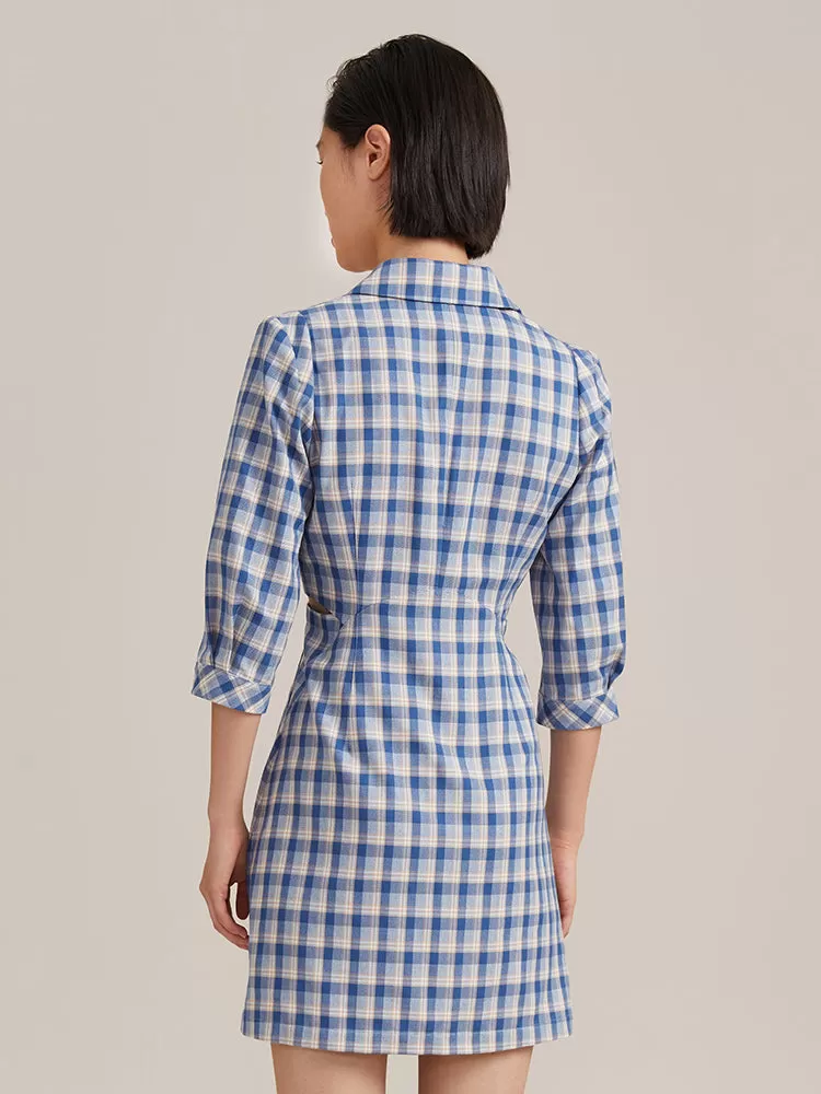 Gathered Waist Plaid Mini Dress