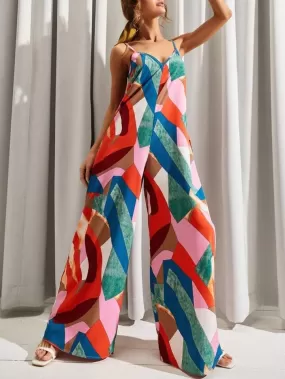 Geo print spaghetti strap jumpsuit in multi