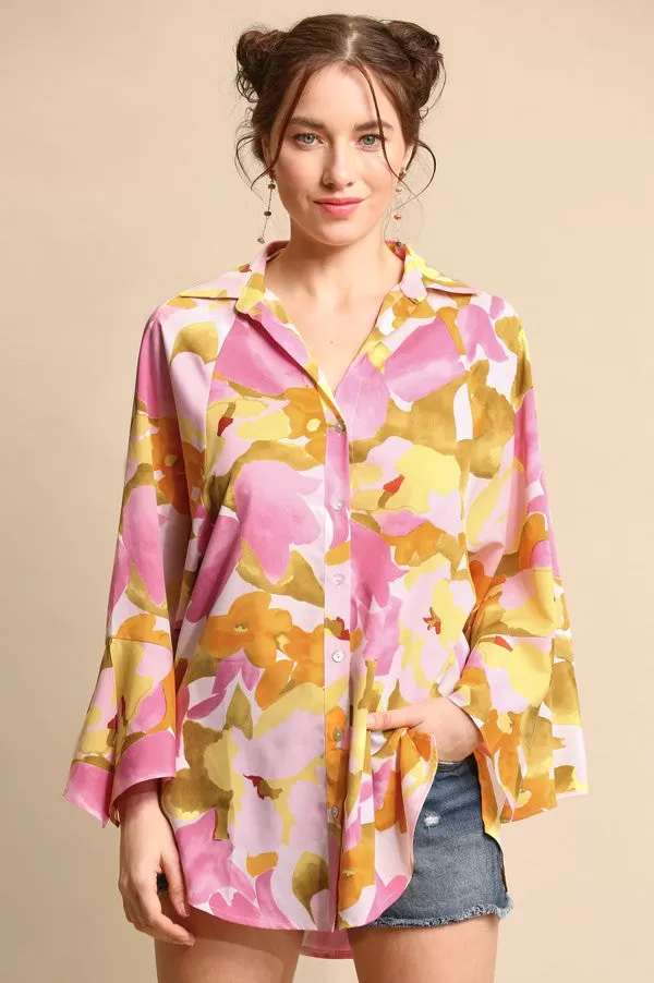 GiGio Floral Dolman sleeve button down top