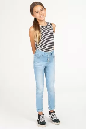 Girls High-Waisted Button-Fly Denim Ankle Jeans with Rolled Cuffs