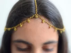 Gold Headchain, Matha Patti Indian wedding accessory, small Maang tikka headpiece set