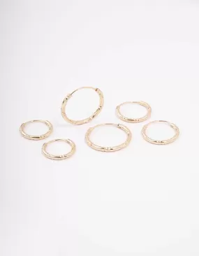 Gold Skinny Bamboo Hoop Earring 3-Pack