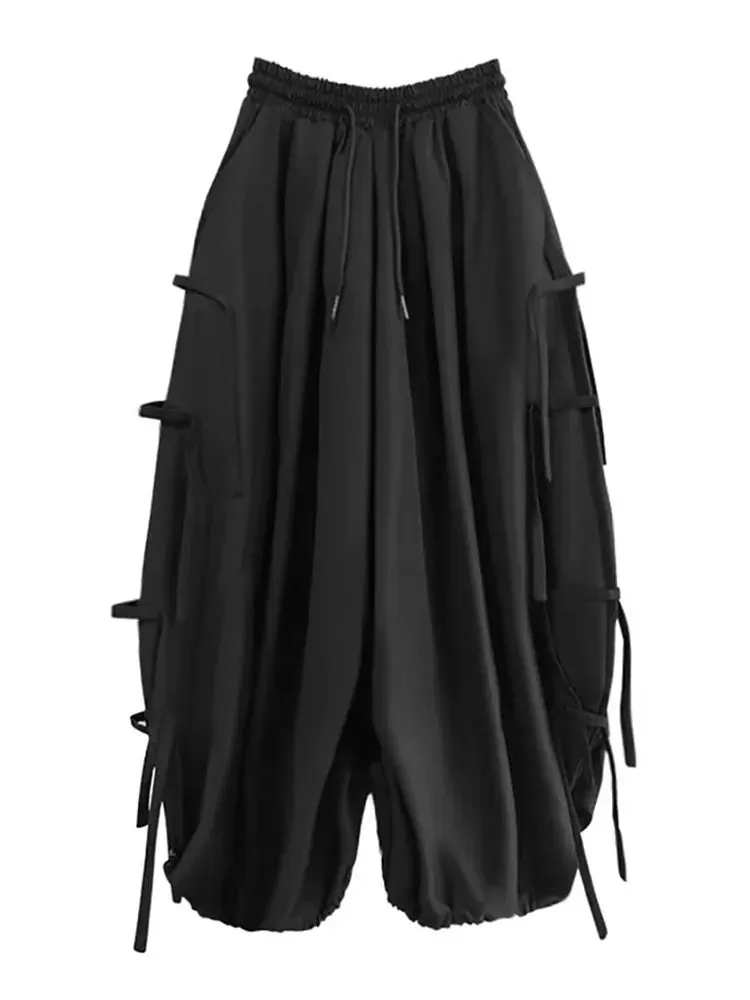 Gothic Style Balloon Fit Trousers with Lace-Up Decoration