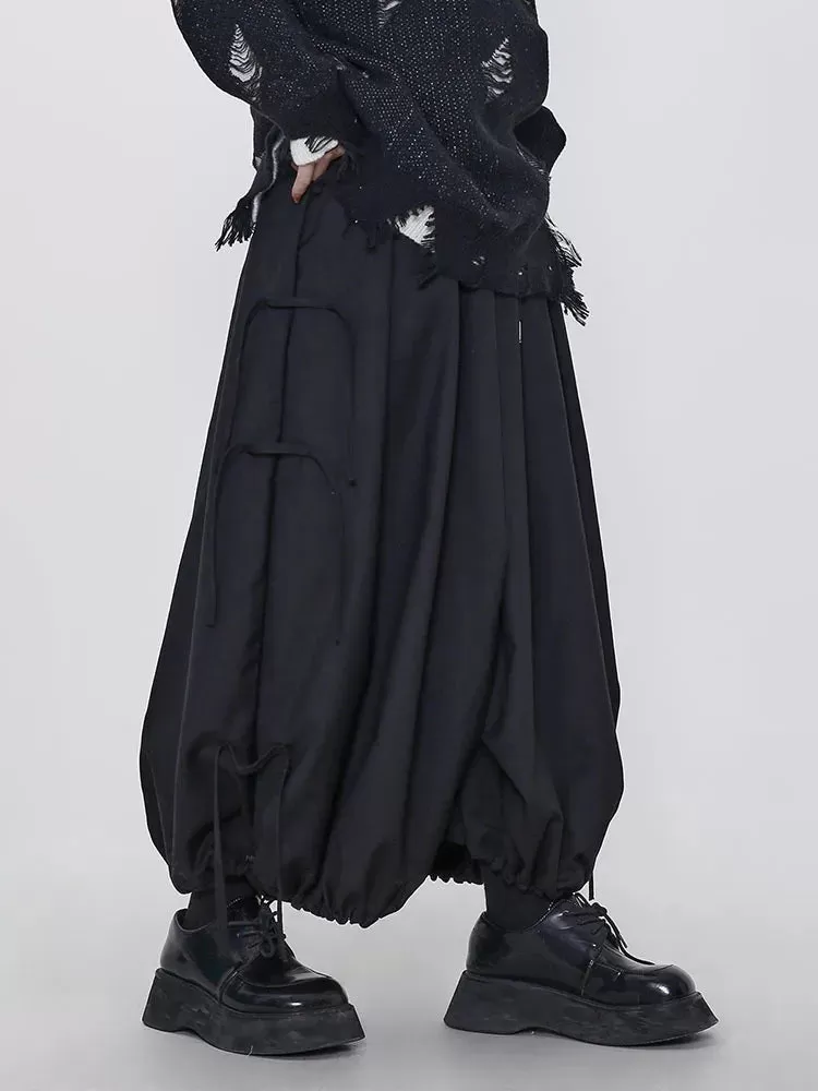 Gothic Style Balloon Fit Trousers with Lace-Up Decoration