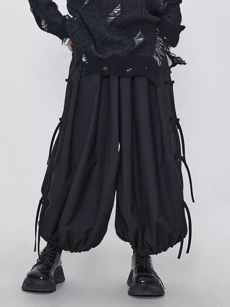 Gothic Style Balloon Fit Trousers with Lace-Up Decoration