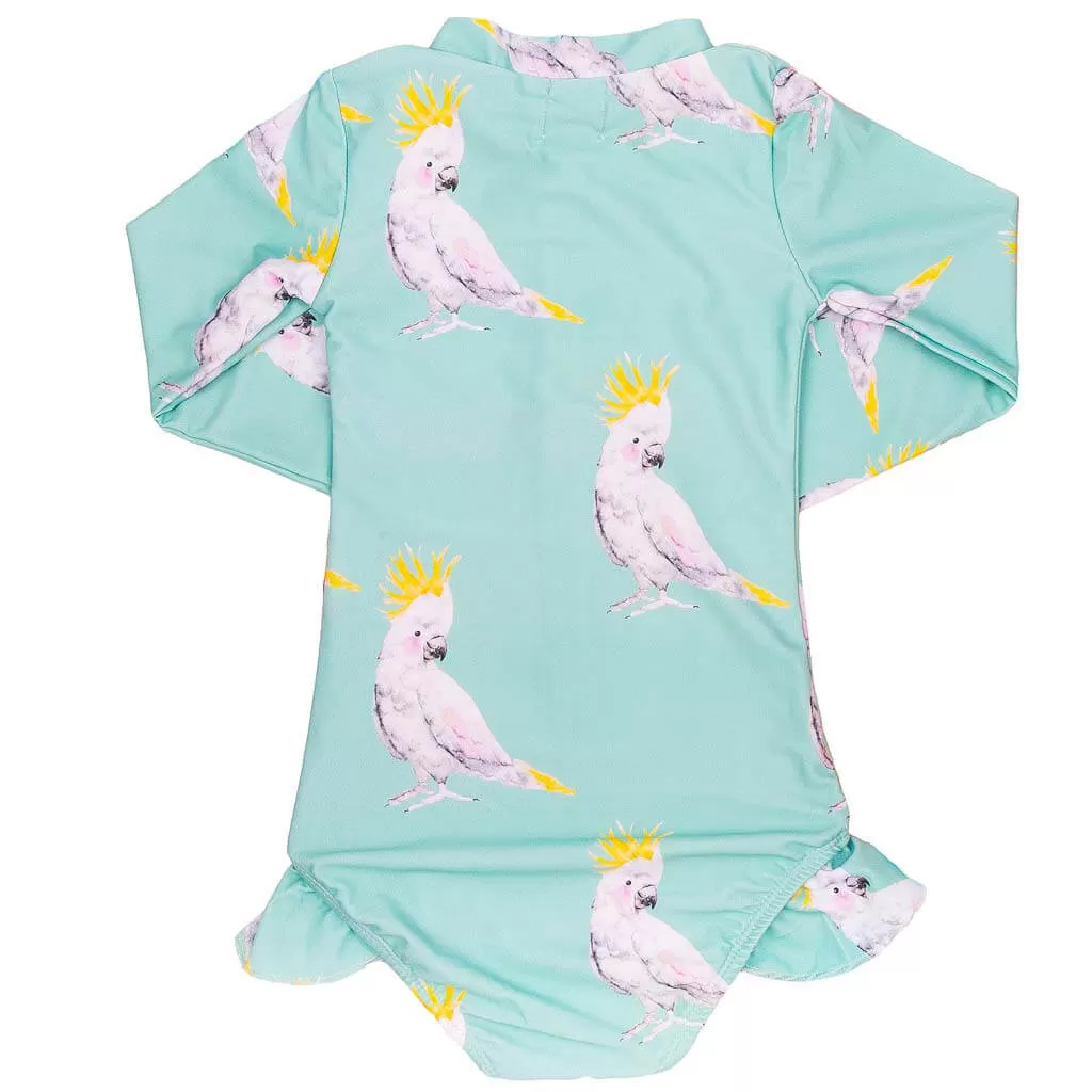 Green Cockatoo Long Sleeve Girls Zip Swimmers