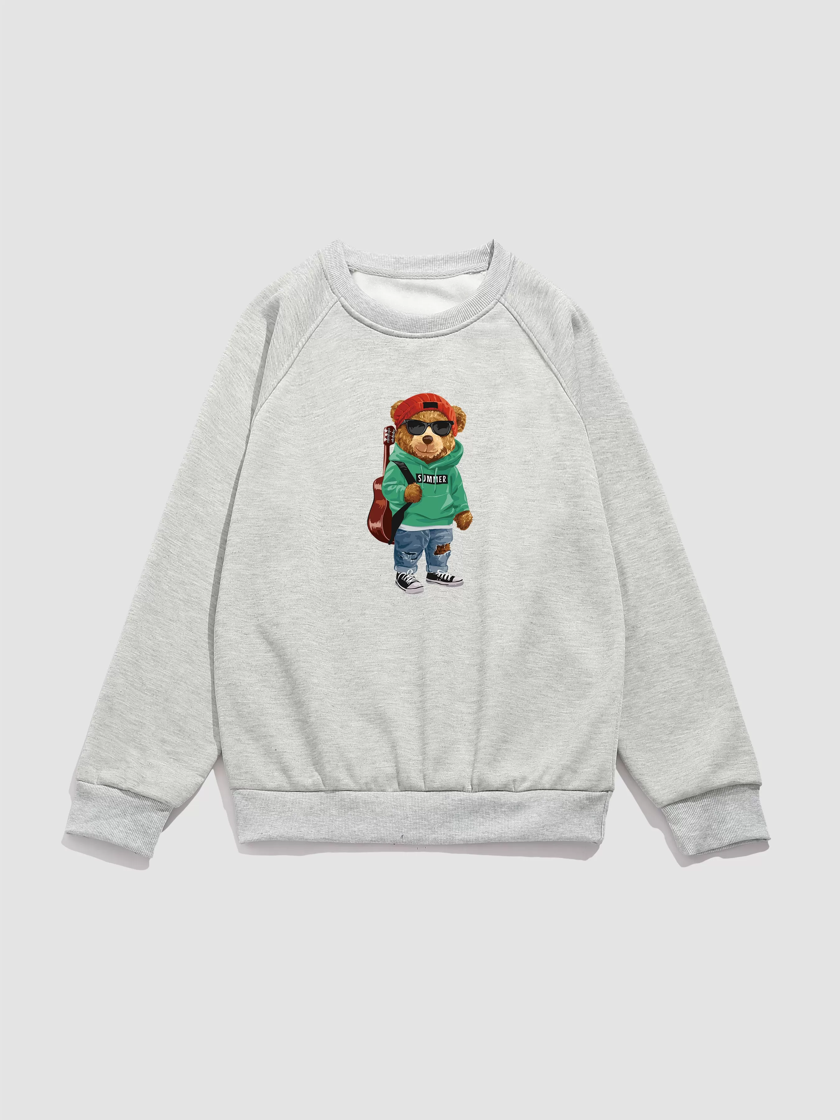 Guitar Bear Print Raglan Sleeves Sweatshirt