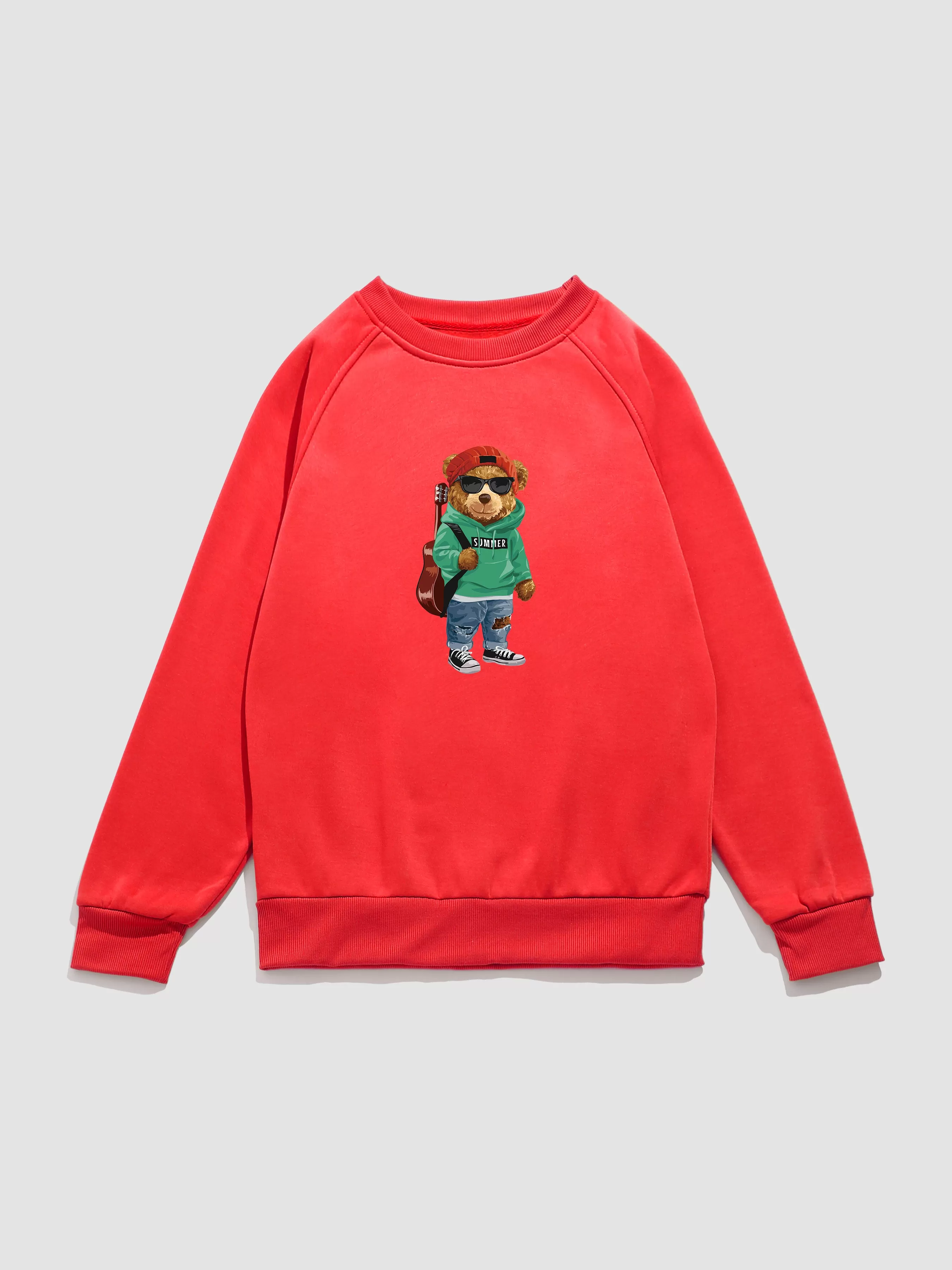 Guitar Bear Print Raglan Sleeves Sweatshirt