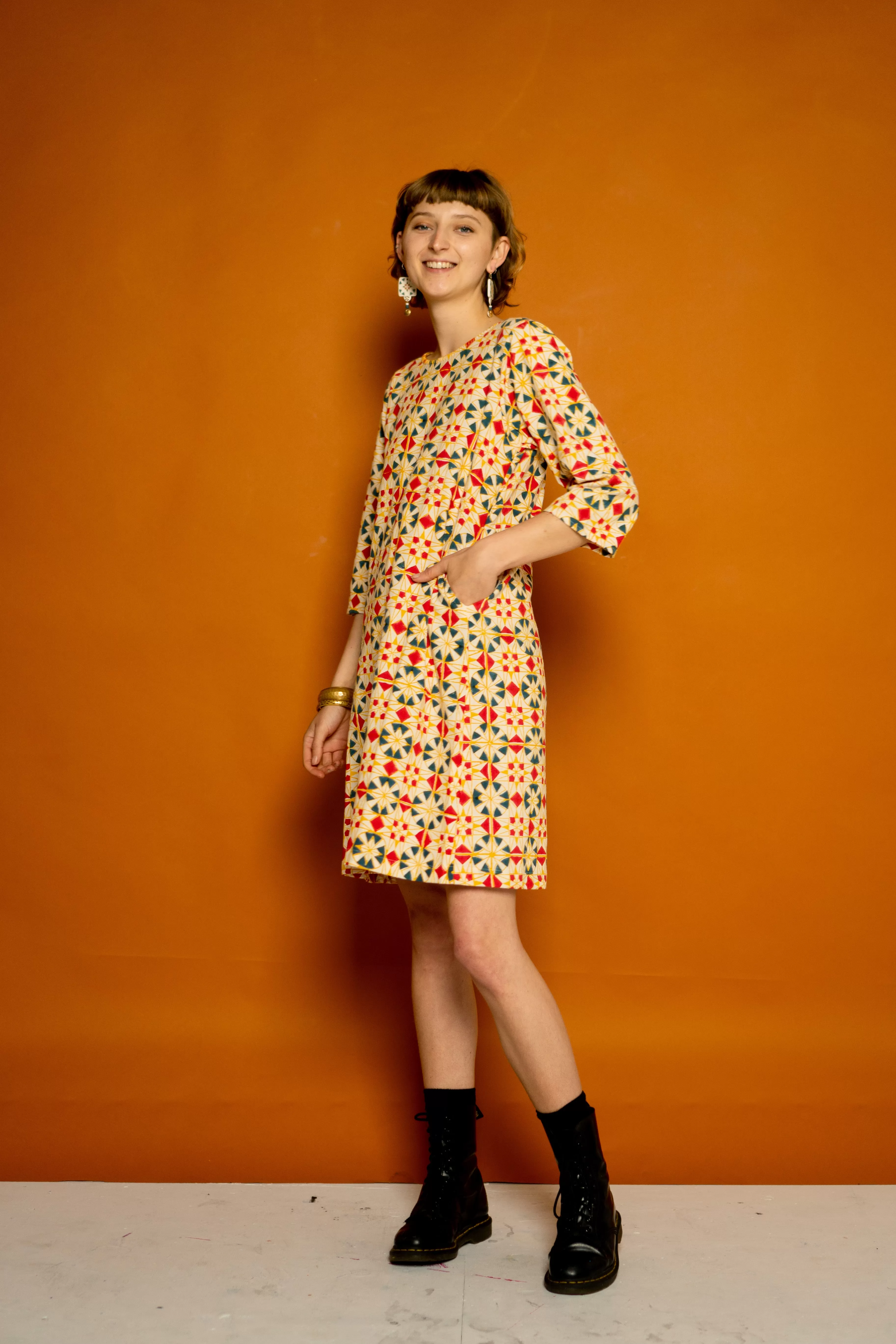 Half Sleeve Dress - Parcheesi Print