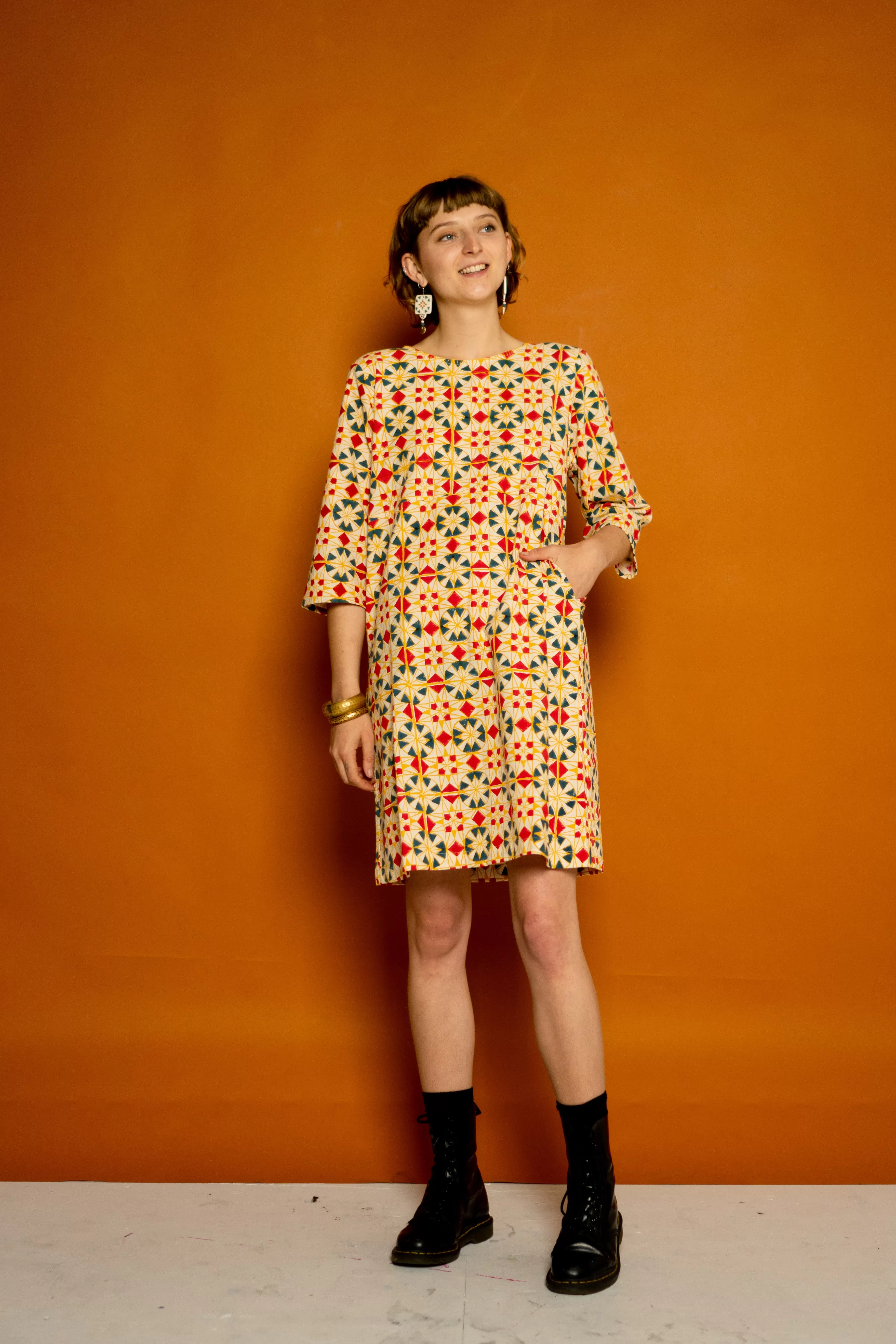 Half Sleeve Dress - Parcheesi Print