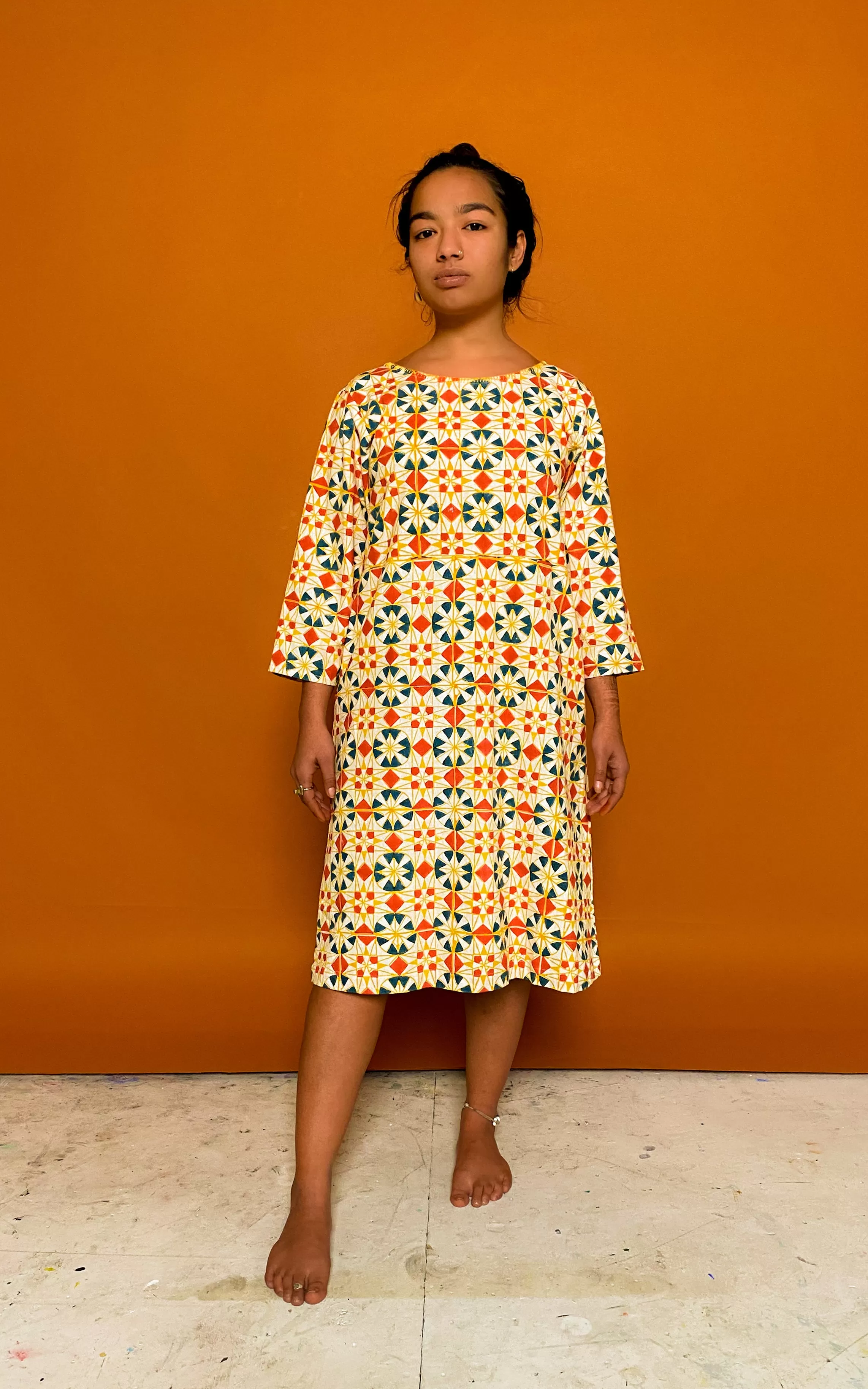 Half Sleeve Dress - Parcheesi Print