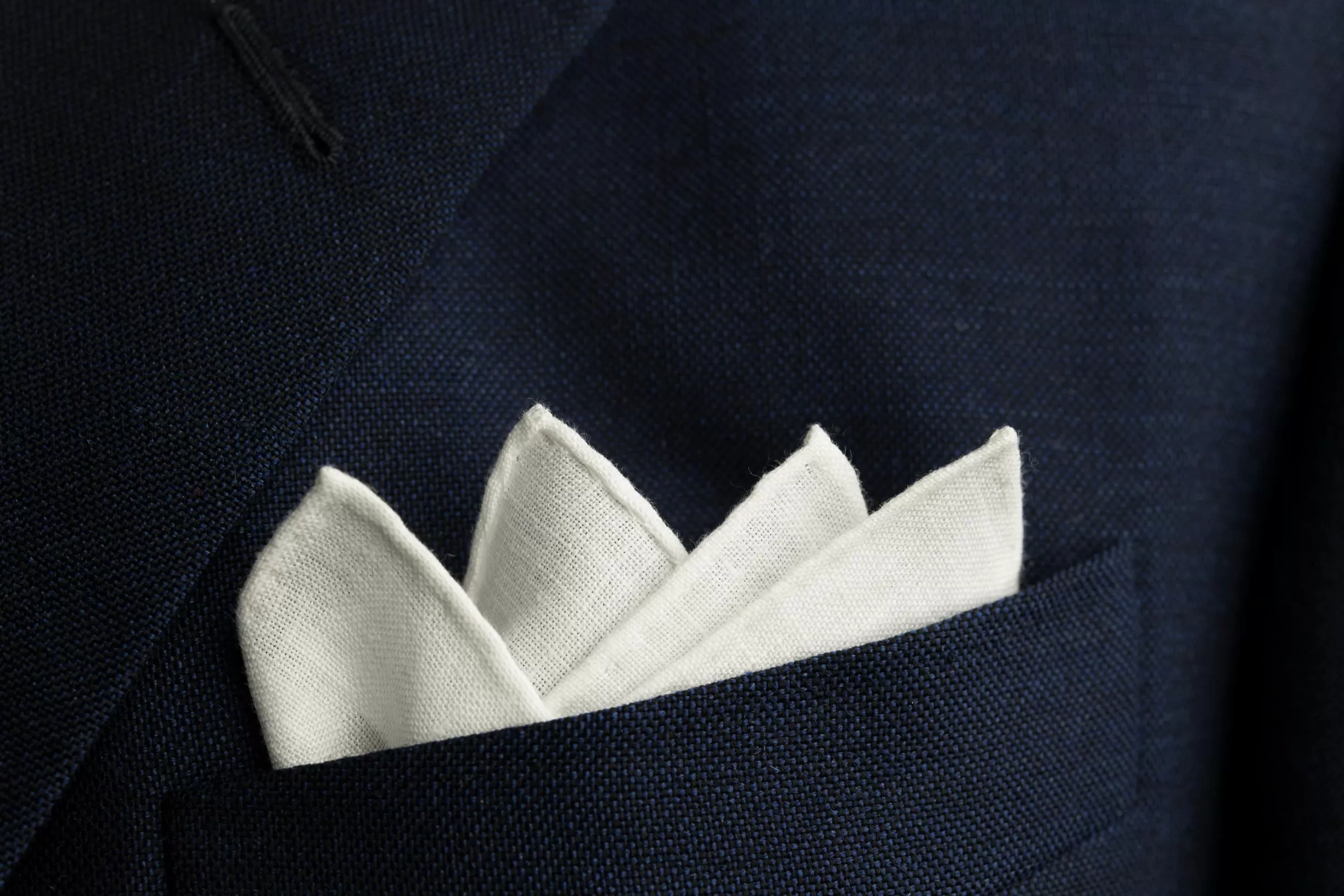 Hand-Embroidered Initial I White Linen Pocket Square